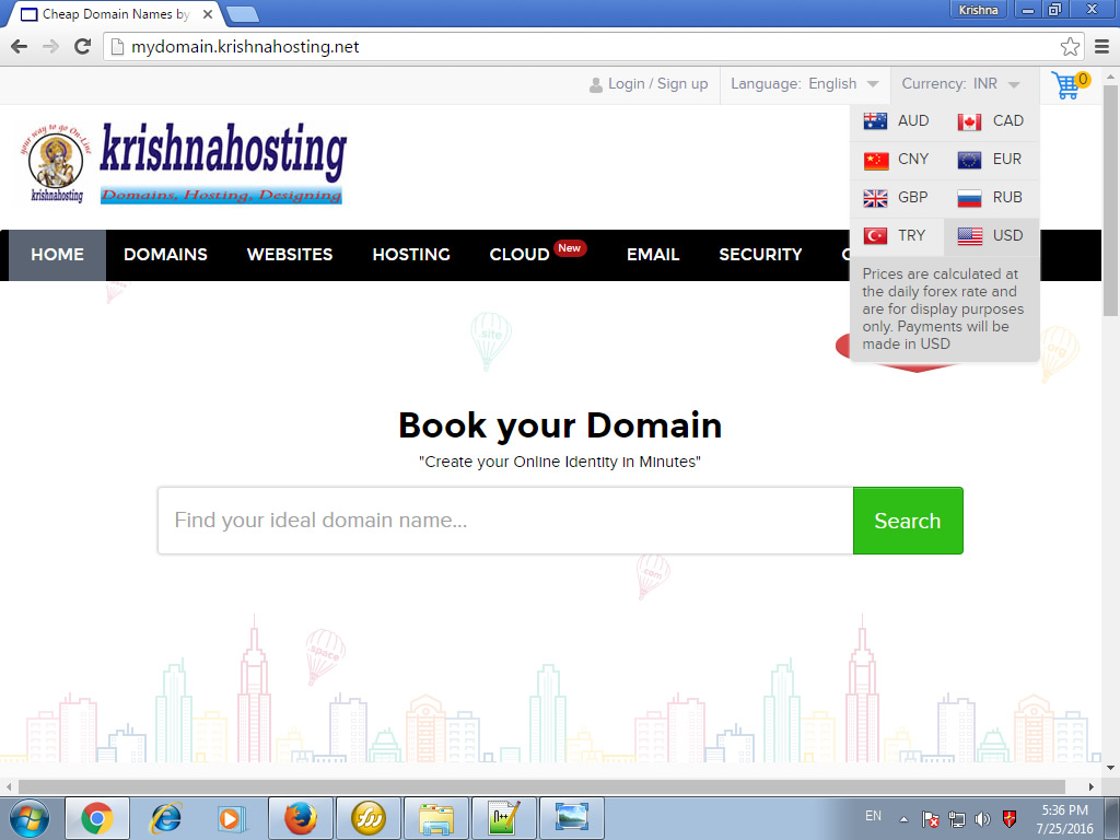 Registering Domain at Krishnahosting